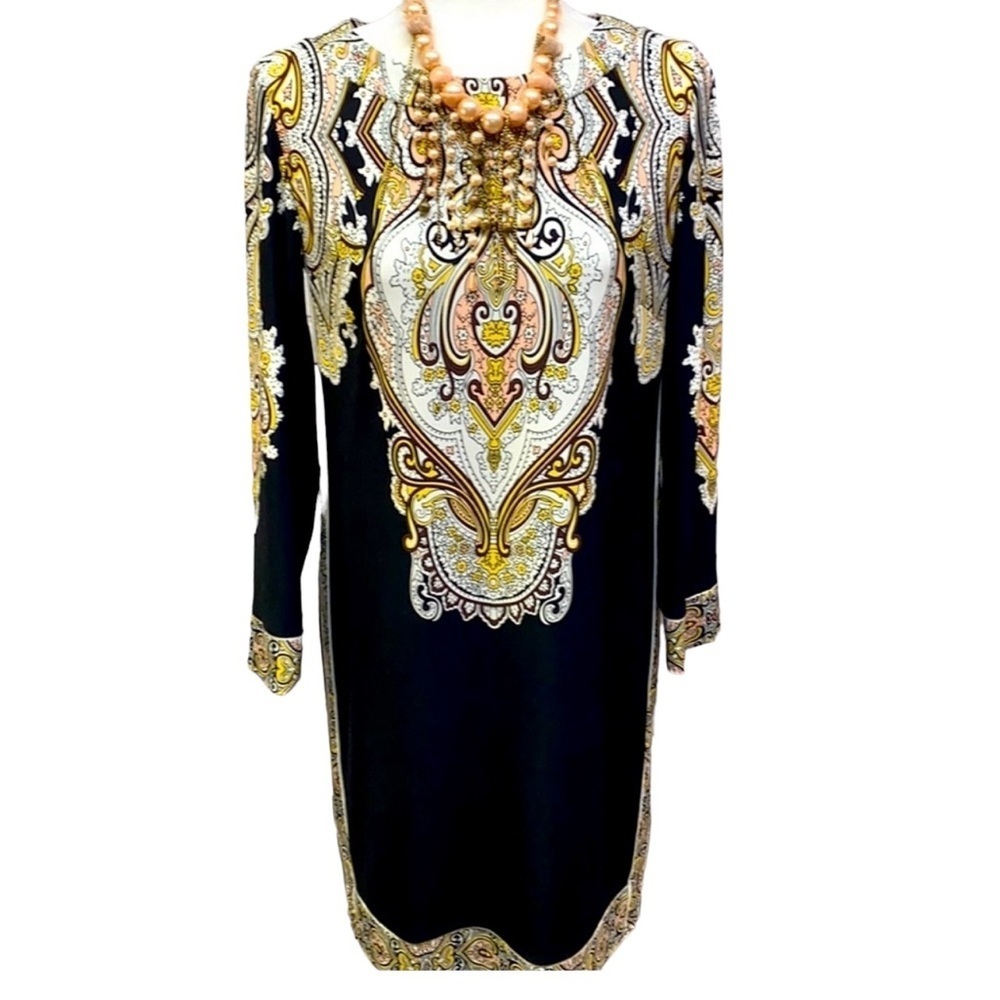 Donna Morgan Black Yellow Shift Dress - Picture 2 of 5